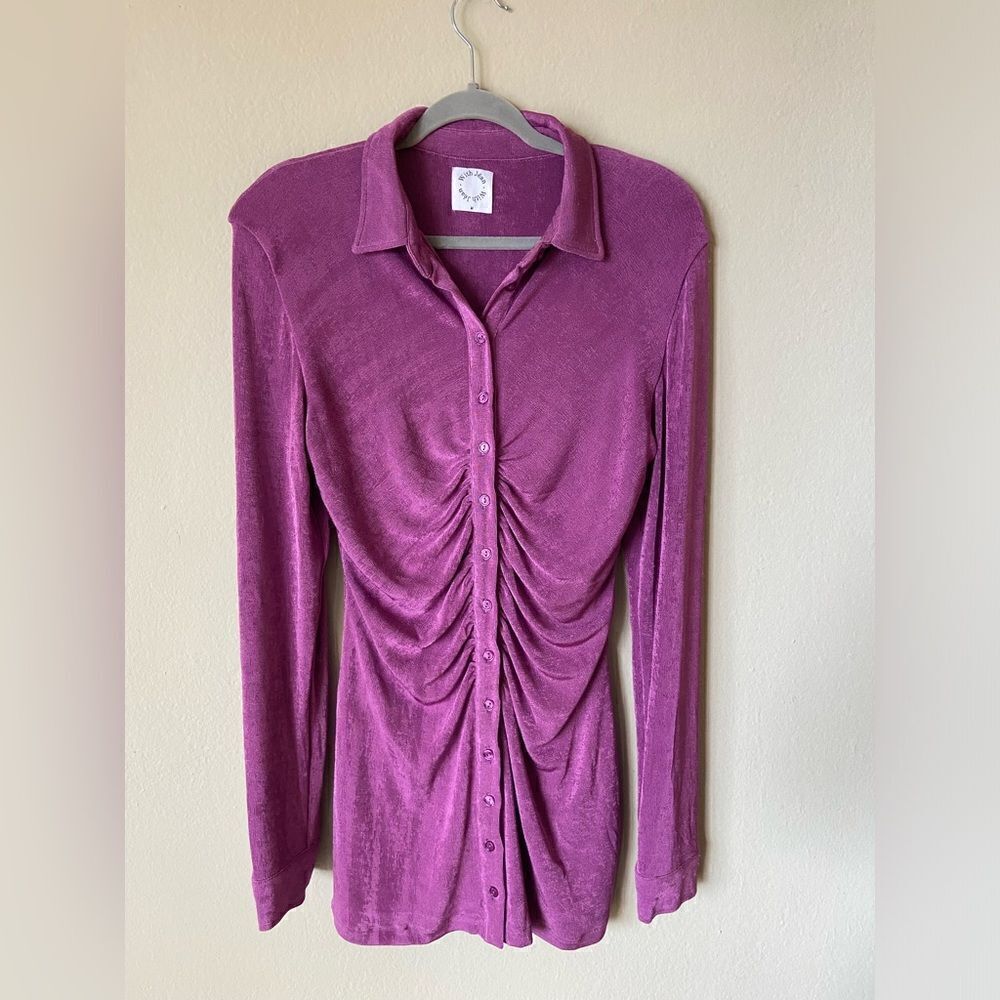 With Jean Andy Mini Purple Dress Long Sleeve Button Down Shirt Size M - Picture 9 of 11